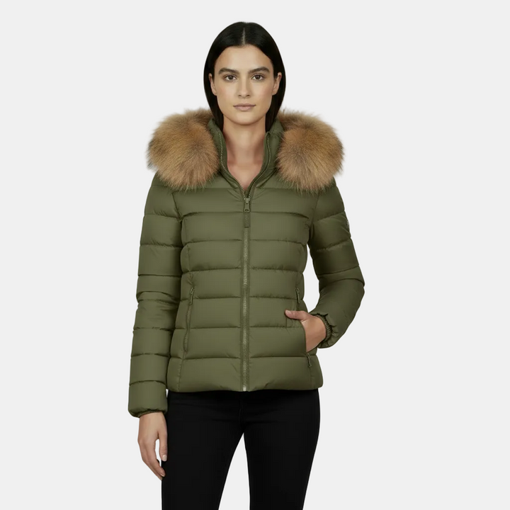 Abrigo Acolchado Para Mujer: Capucha, Cuello de Piel y Cortavientos