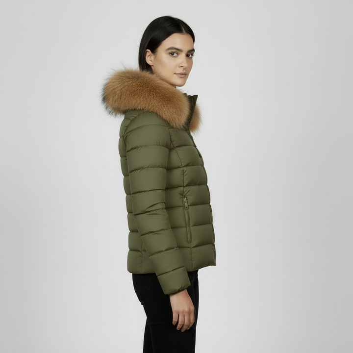 Abrigo Acolchado Para Mujer: Capucha, Cuello de Piel y Cortavientos