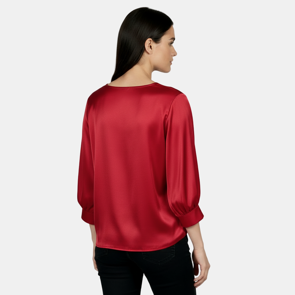 Blusa Satén Seda Mujer Manga Corta Cuello Redondo - Camiseta Básica Holgada