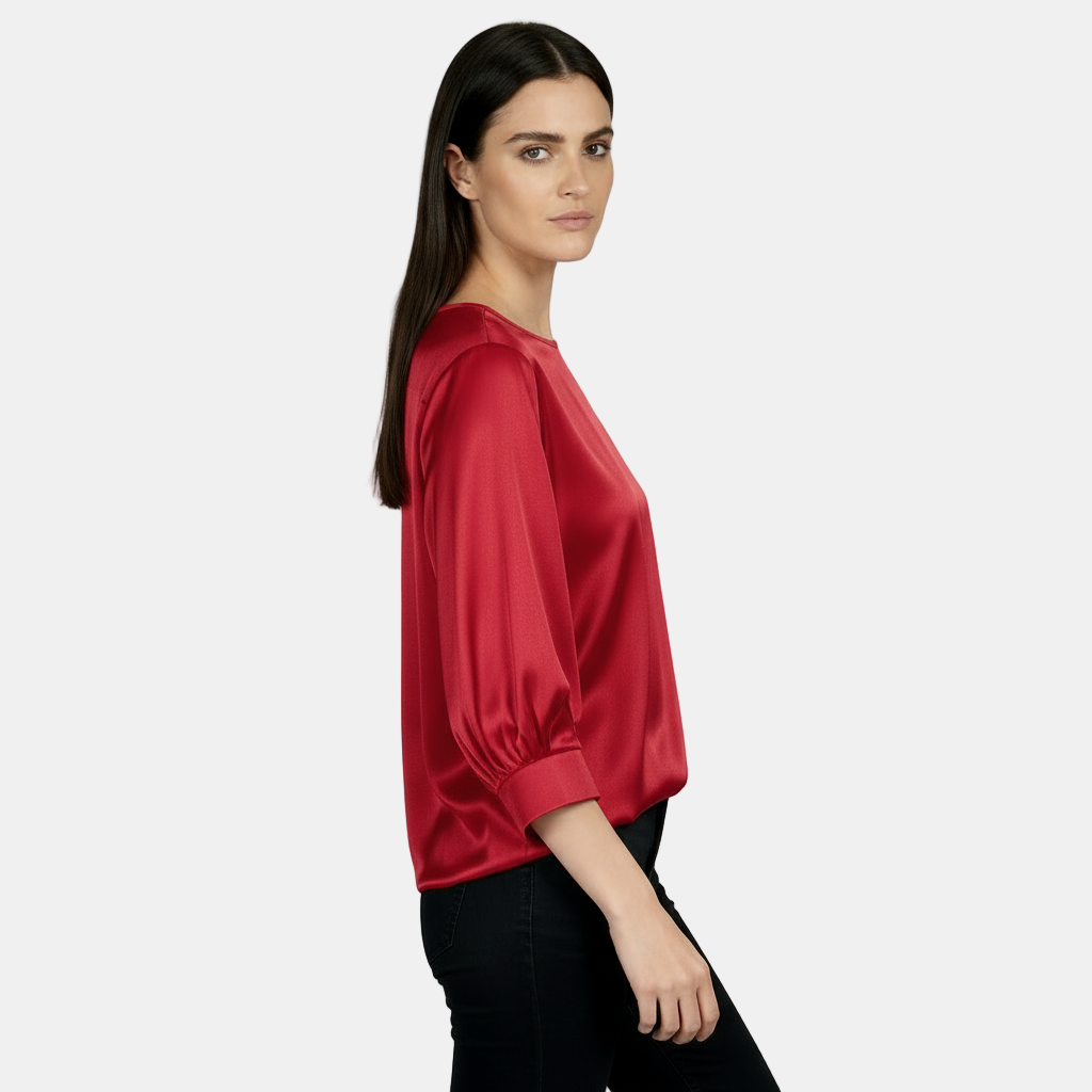 Blusa Satén Seda Mujer Manga Corta Cuello Redondo - Camiseta Básica Holgada
