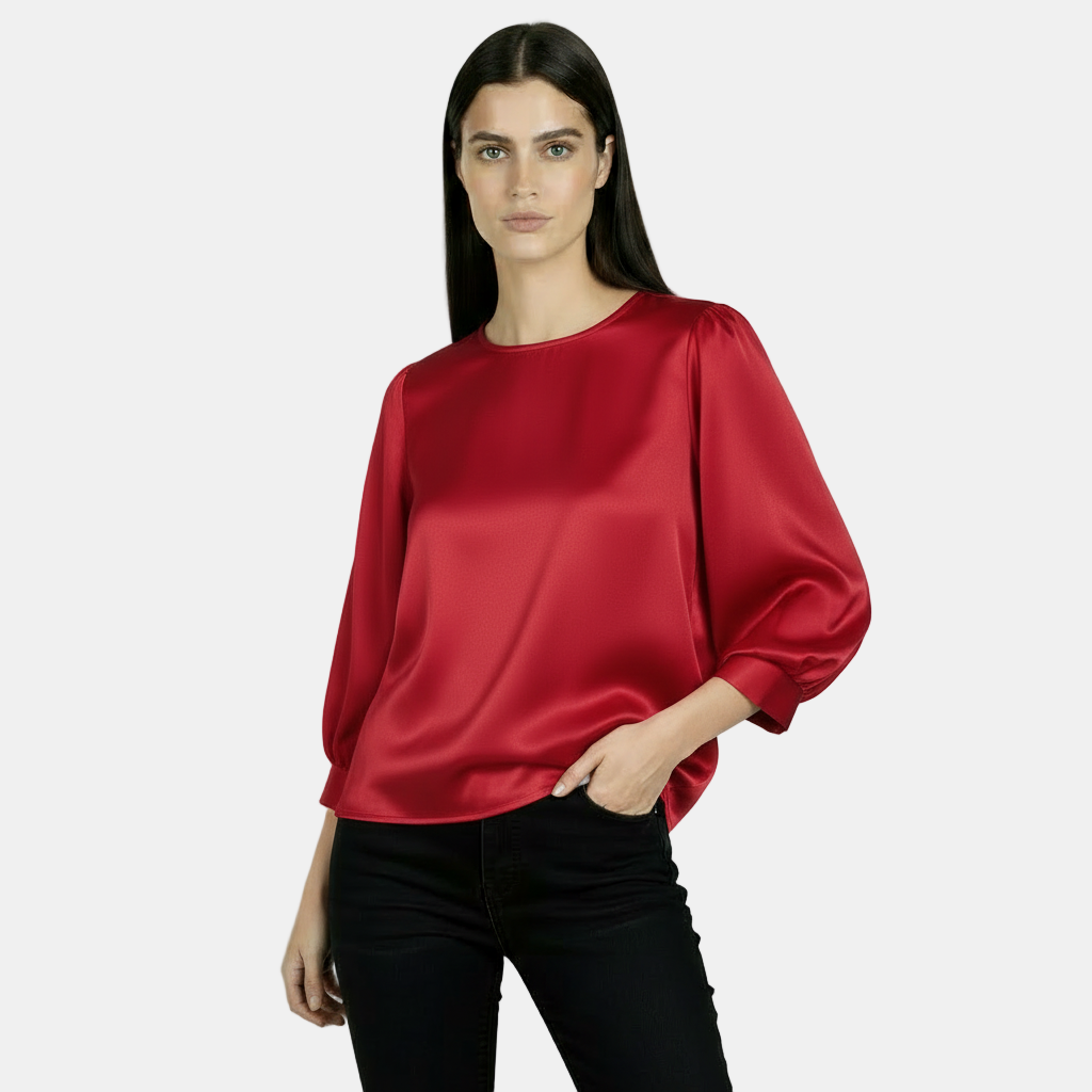 Blusa Satén Seda Mujer Manga Corta Cuello Redondo - Camiseta Básica Holgada