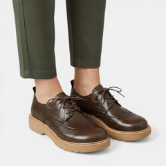 Women's Orthopedic Leather Oxford Shoes - Perforated, Block Heel
