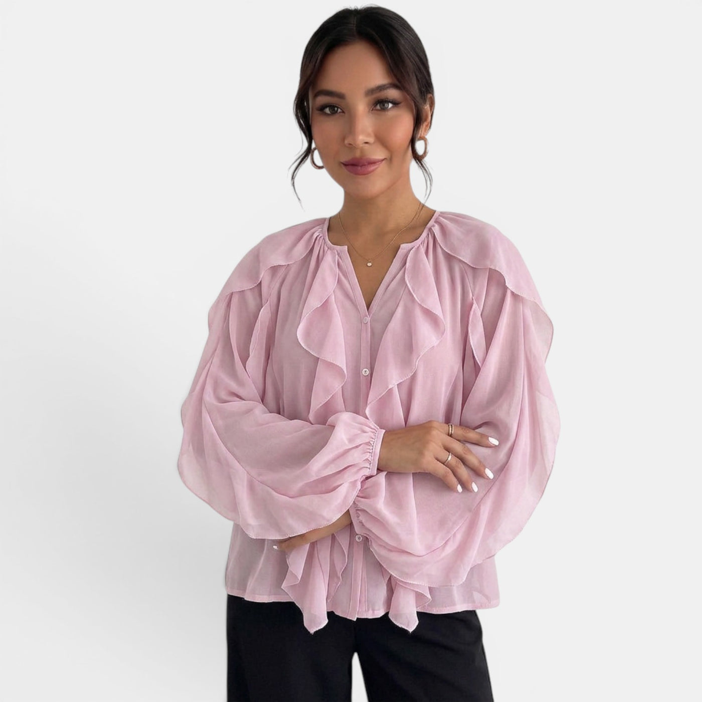 Blusa Mujer Escote V Volantes