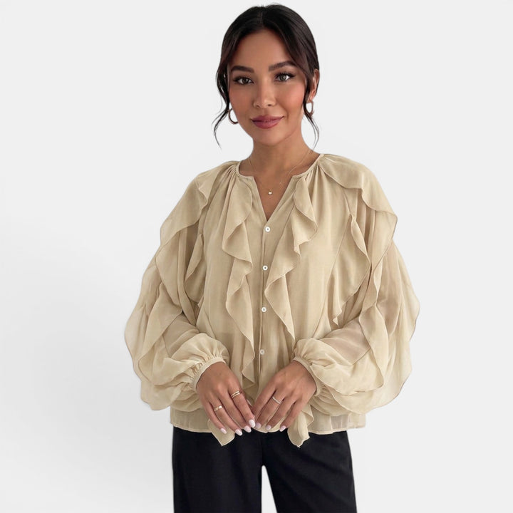 Blusa Mujer Escote V Volantes
