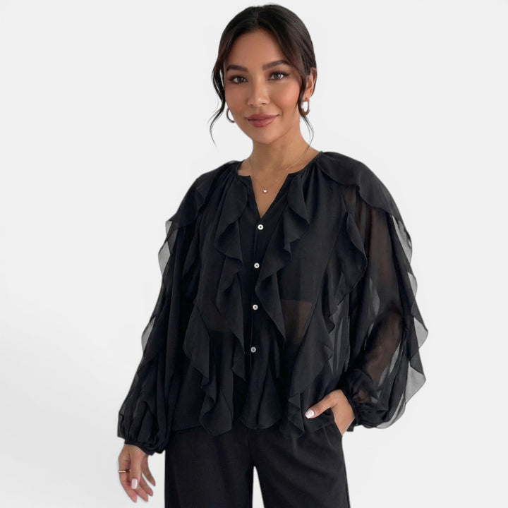 Blusa Mujer Escote V Volantes