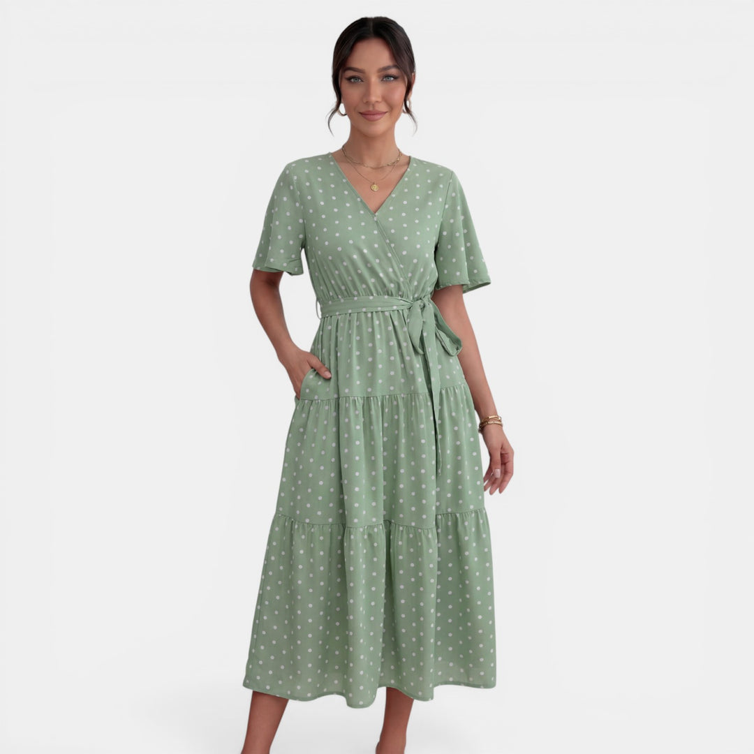Vestido Midi Lunares Mujer Cuello V