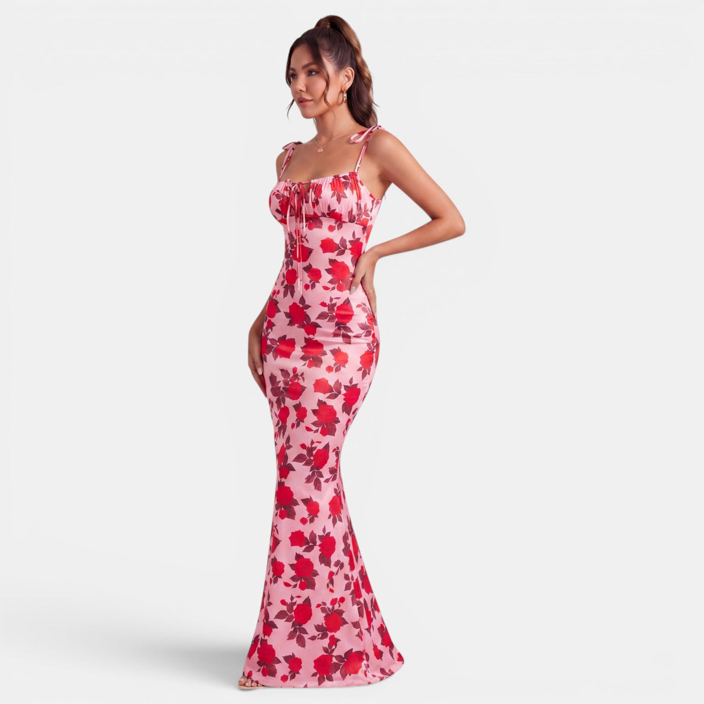 Women's Floral Maxi Dress Fitted Waist
