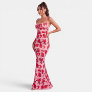 Women's Floral Maxi Dress Fitted Waist