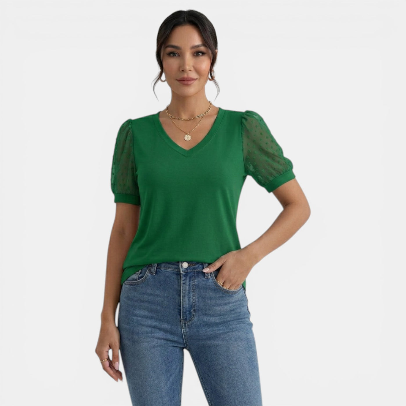 Women's Summer V-Neck Polka Dot Top