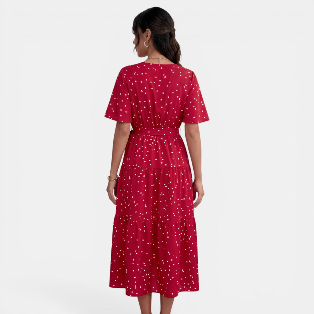 Vestido Midi Lunares Mujer Cuello V