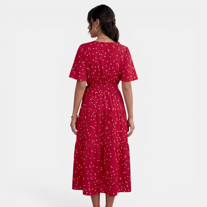 Vestido Midi Lunares Mujer Cuello V