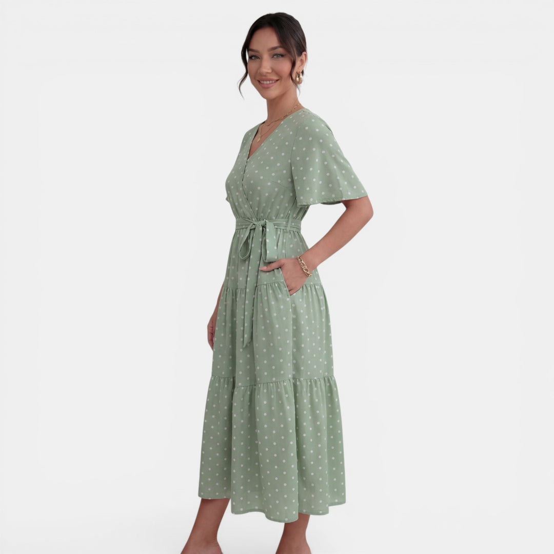 Vestido Midi Lunares Mujer Cuello V