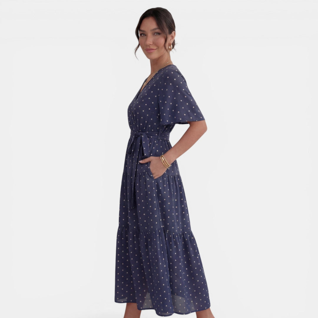 Vestido Midi Lunares Mujer Cuello V