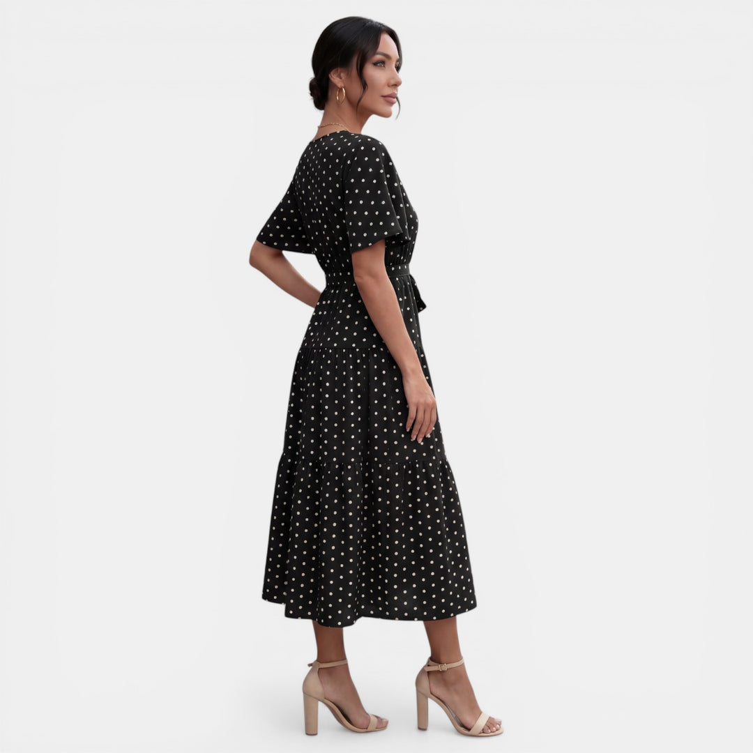 Vestido Midi Lunares Mujer Cuello V
