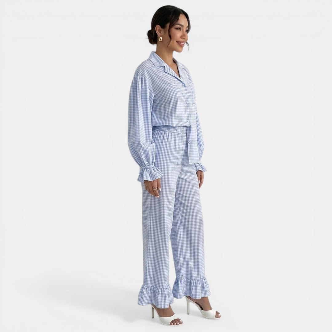 Conjunto Mujer Cuadros Azul Casual