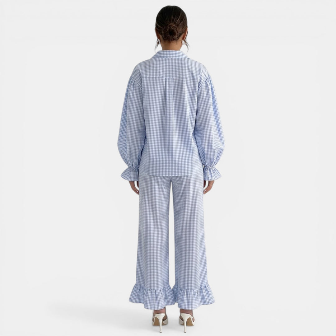 Conjunto Mujer Cuadros Azul Casual
