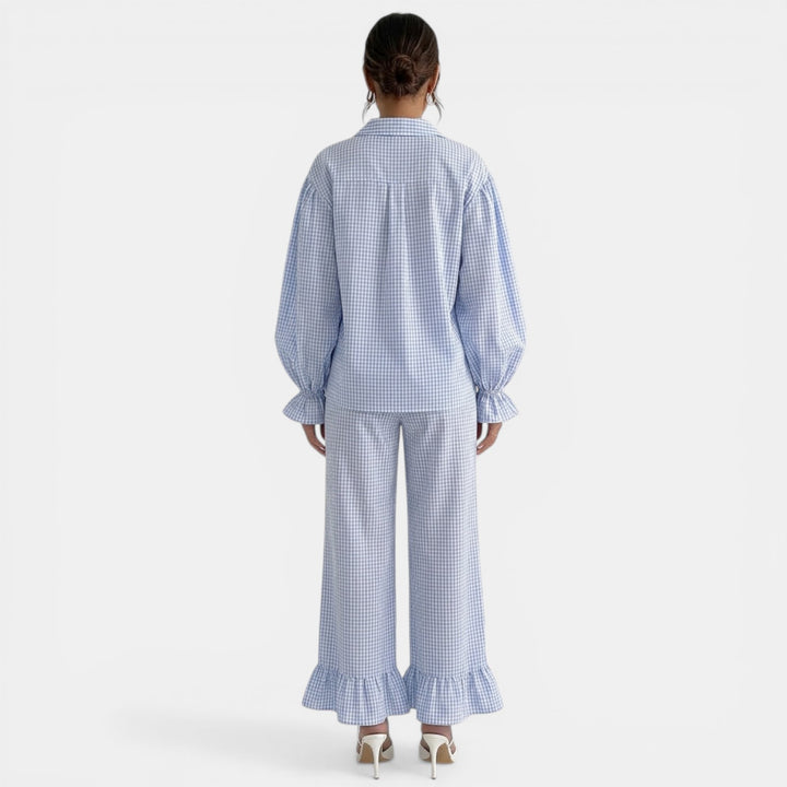 Conjunto Mujer Cuadros Azul Casual