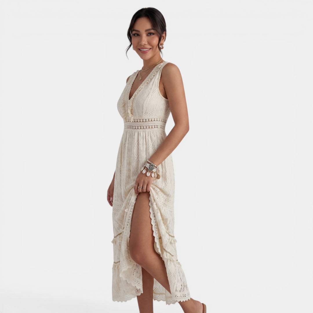 Vestido Maxi Boho Encaje Mujer Cuello V