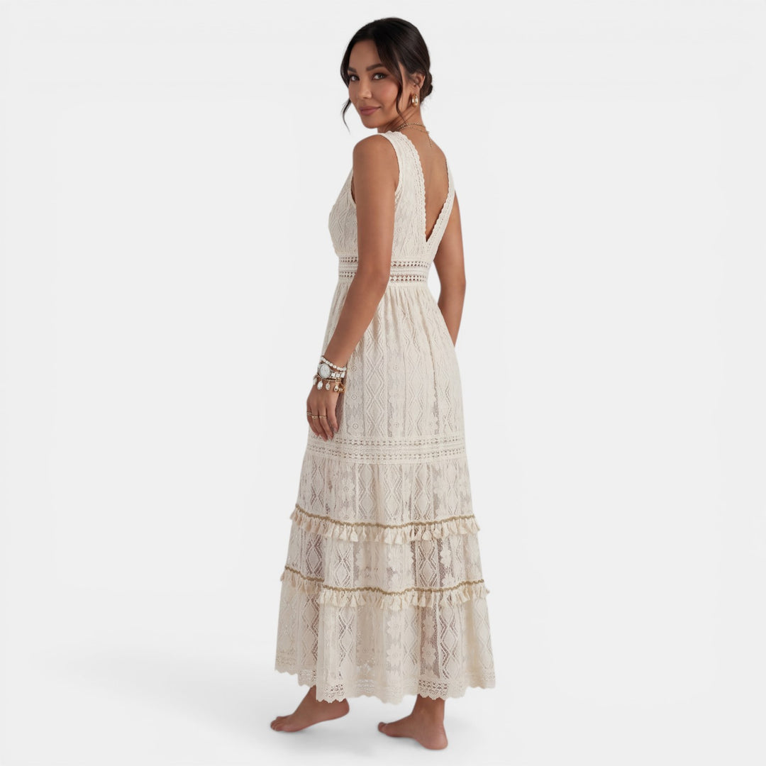Vestido Maxi Boho Encaje Mujer Cuello V