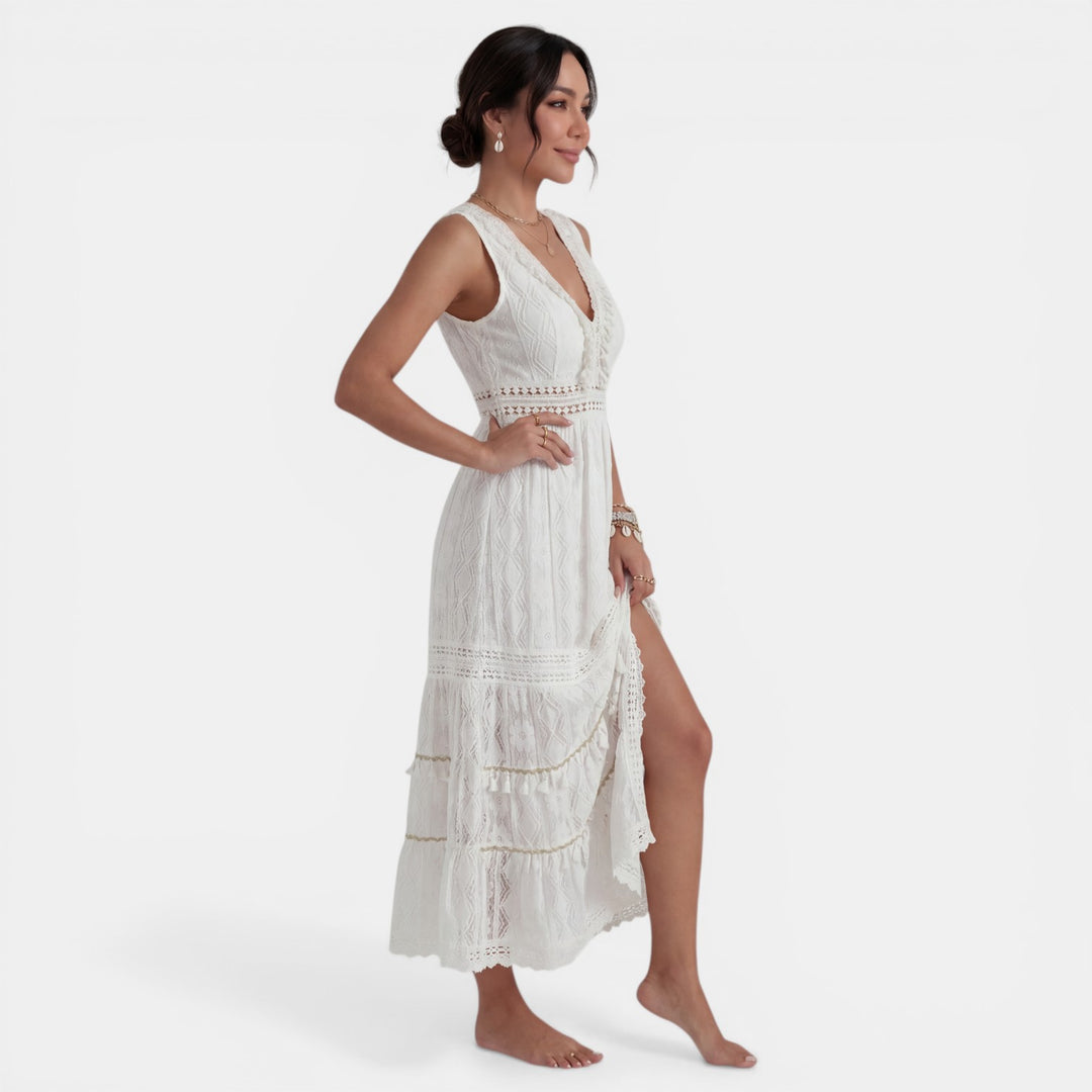 Vestido Maxi Boho Encaje Mujer Cuello V