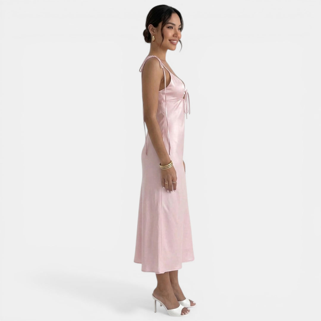 Pink Satin Lace Midi Dress