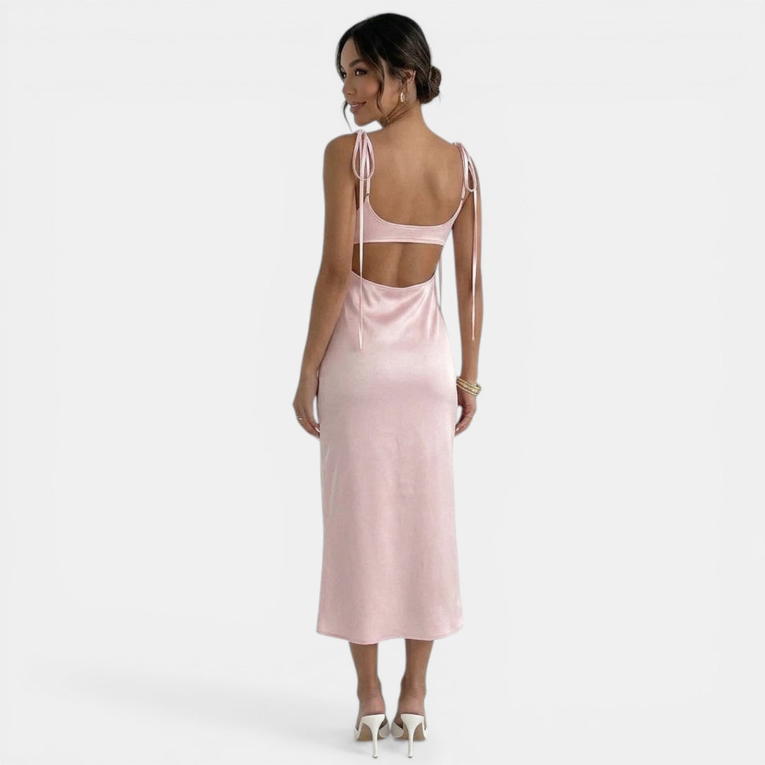 Pink Satin Lace Midi Dress