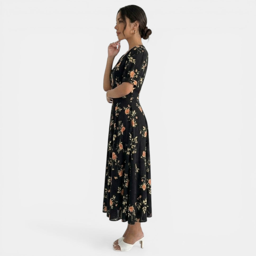 Vestido Midi Satinado Negro Mujer
