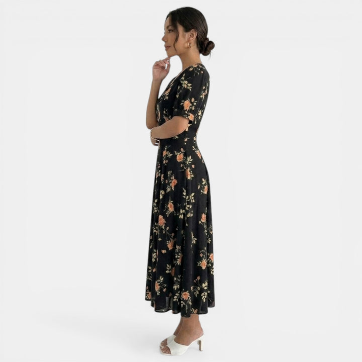 Vestido Midi Satinado Negro Mujer