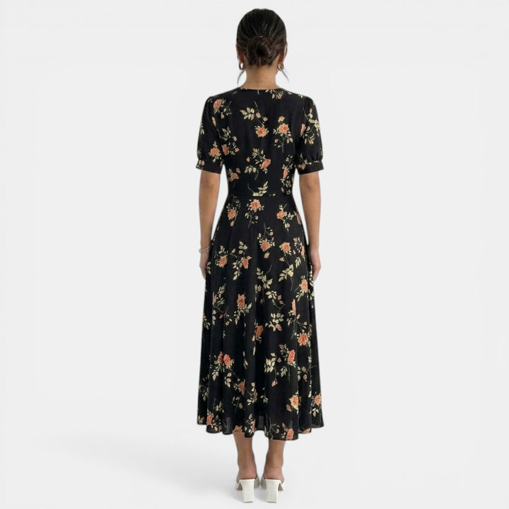 Vestido Midi Satinado Negro Mujer
