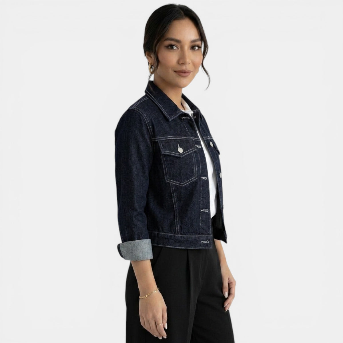 Women's Blue Cropped Denim Jacket with Lapels - Retro Blazer Style