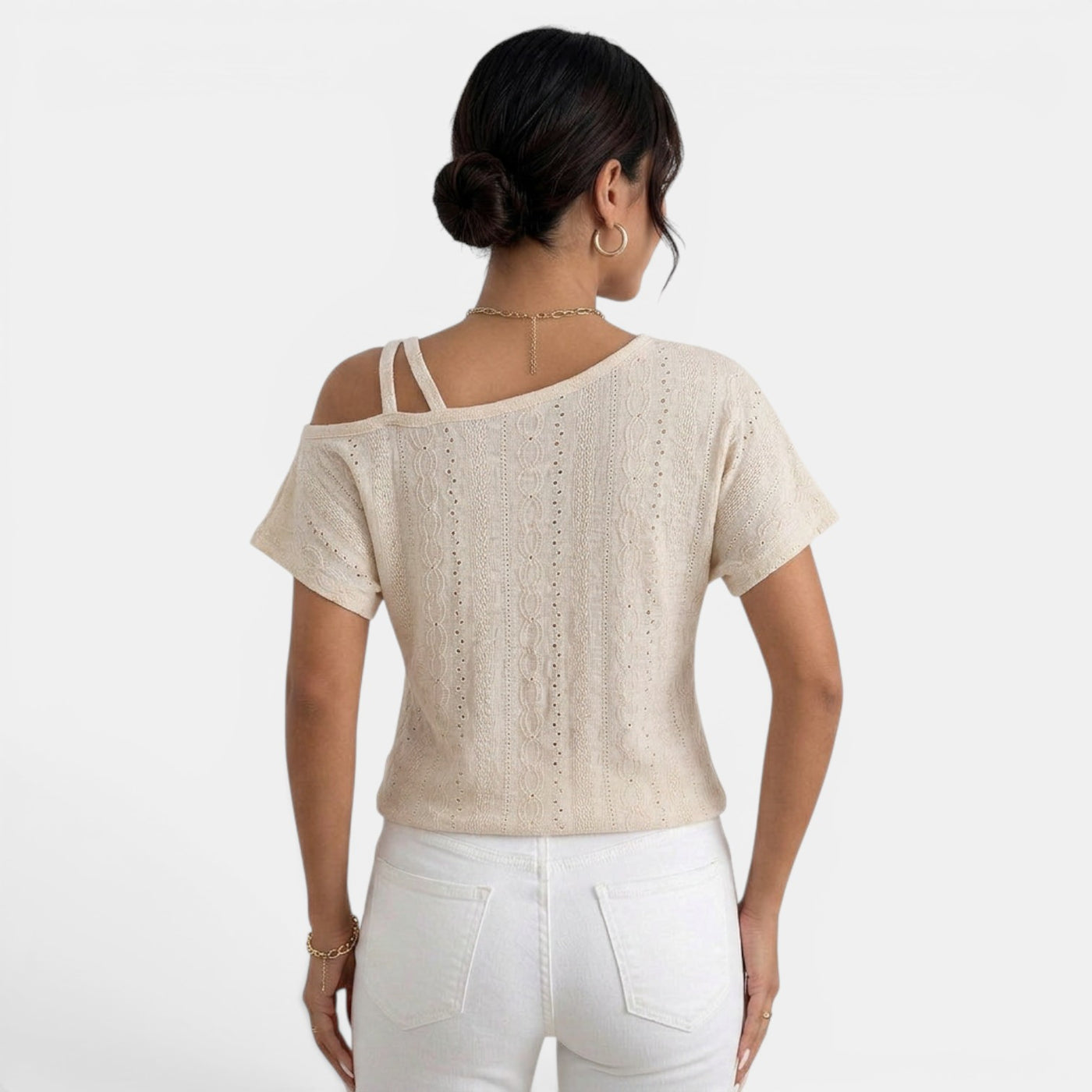 Women's One-Shoulder Eyelet Top