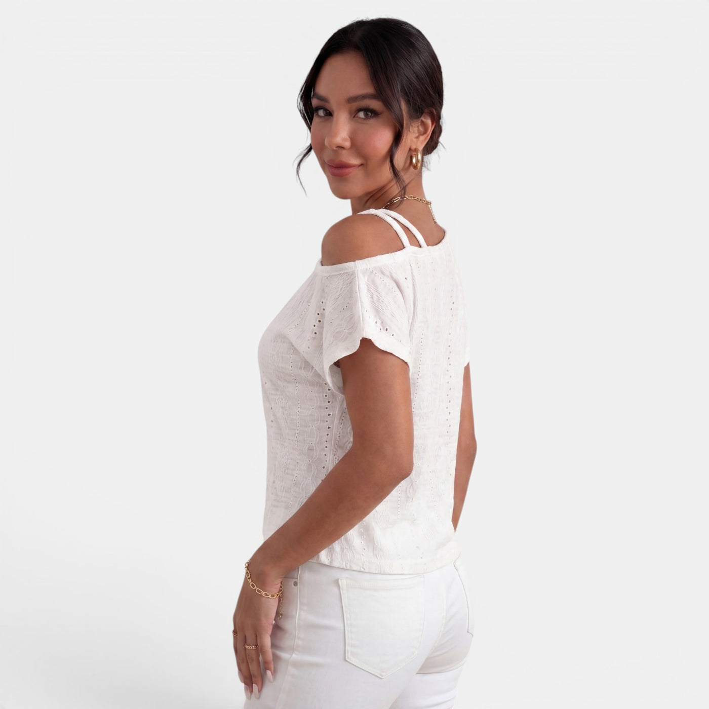 Women's One-Shoulder Eyelet Top