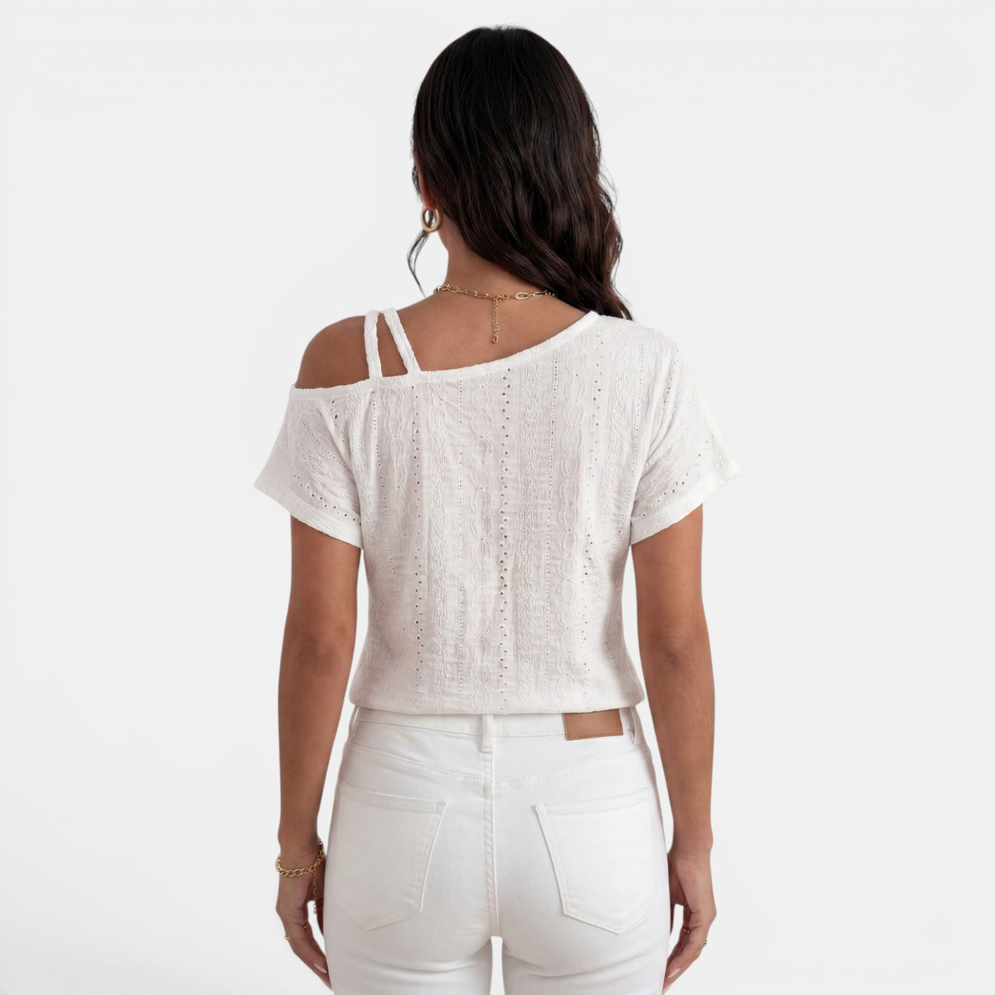 Women's One-Shoulder Eyelet Top