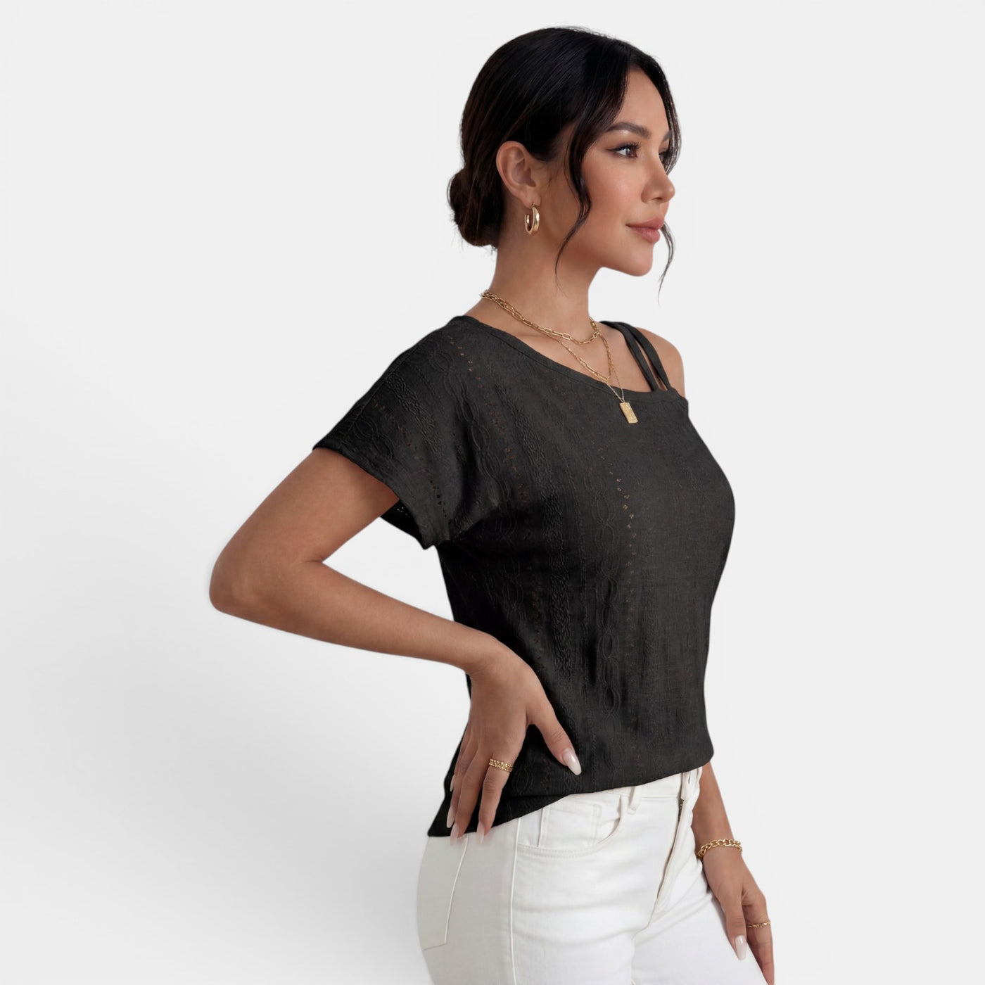 Women's One-Shoulder Eyelet Top