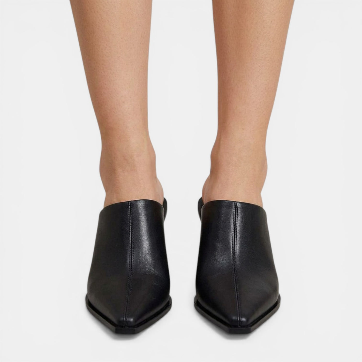 Women's Black Leather Wedge Mules