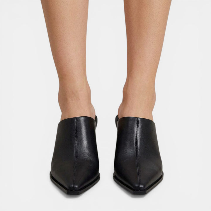 Mules Mujer Cuña Negros Piel