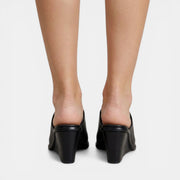 Women's Black Leather Wedge Mules