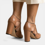 Women's Leather T-Strap Heel Sandals