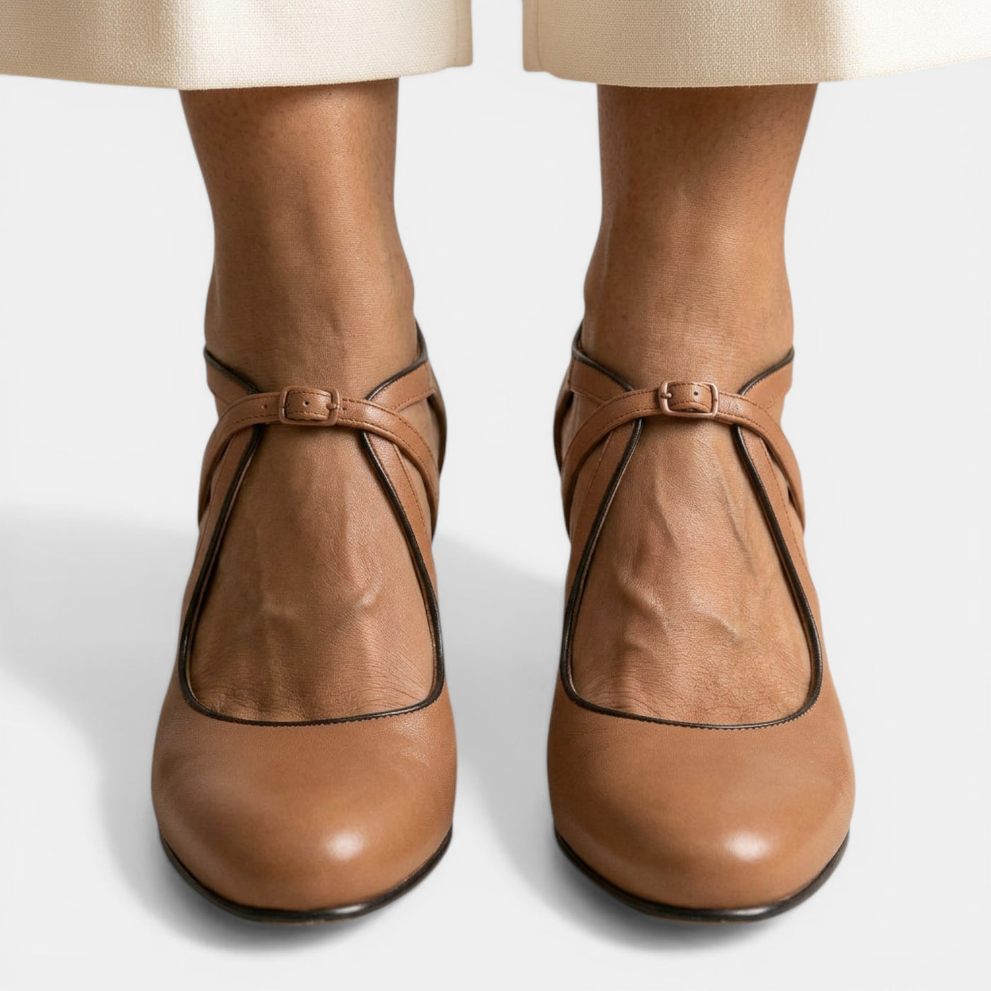 Women's Leather T-Strap Heel Sandals