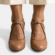 Women's Leather T-Strap Heel Sandals