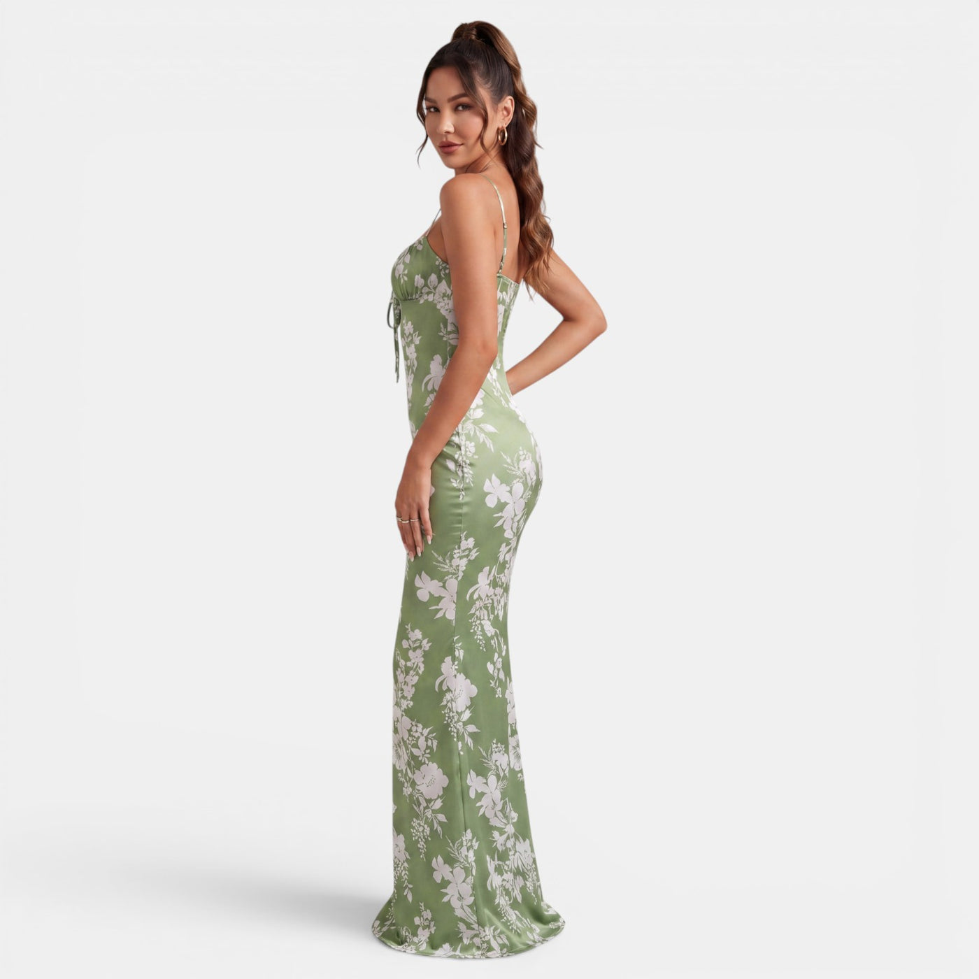 Women's Floral Maxi Dress Fitted Waist