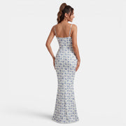 Women's Floral Maxi Dress Fitted Waist