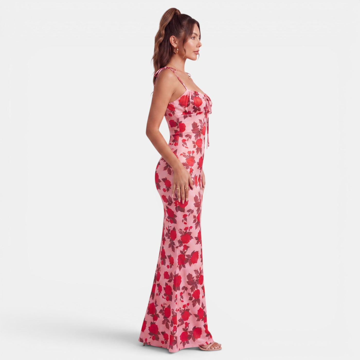 Women's Floral Maxi Dress Fitted Waist
