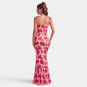 Women's Floral Maxi Dress Fitted Waist