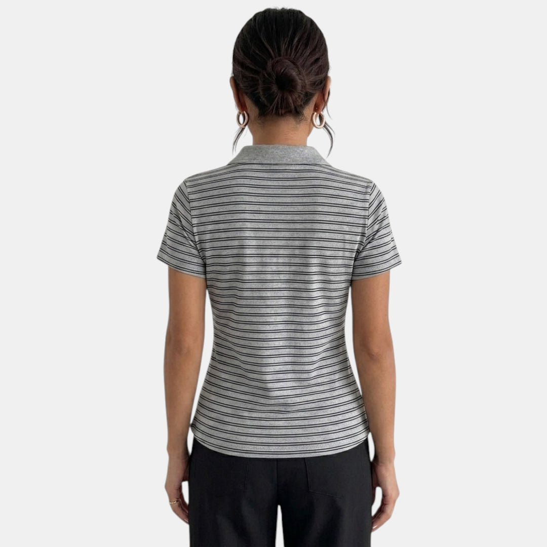 Polo Rayas Gris Mujer Slim Fit
