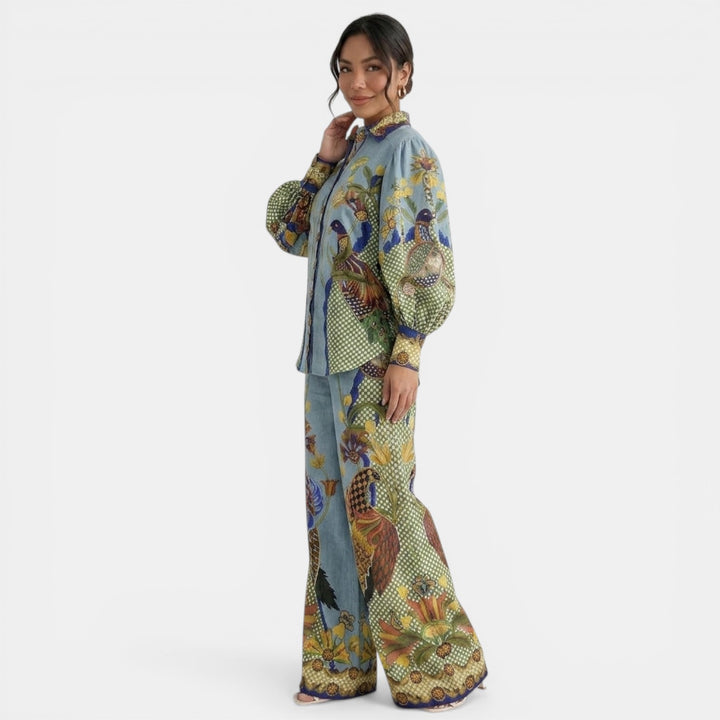 Conjunto Mujer Verano Azul Estampado