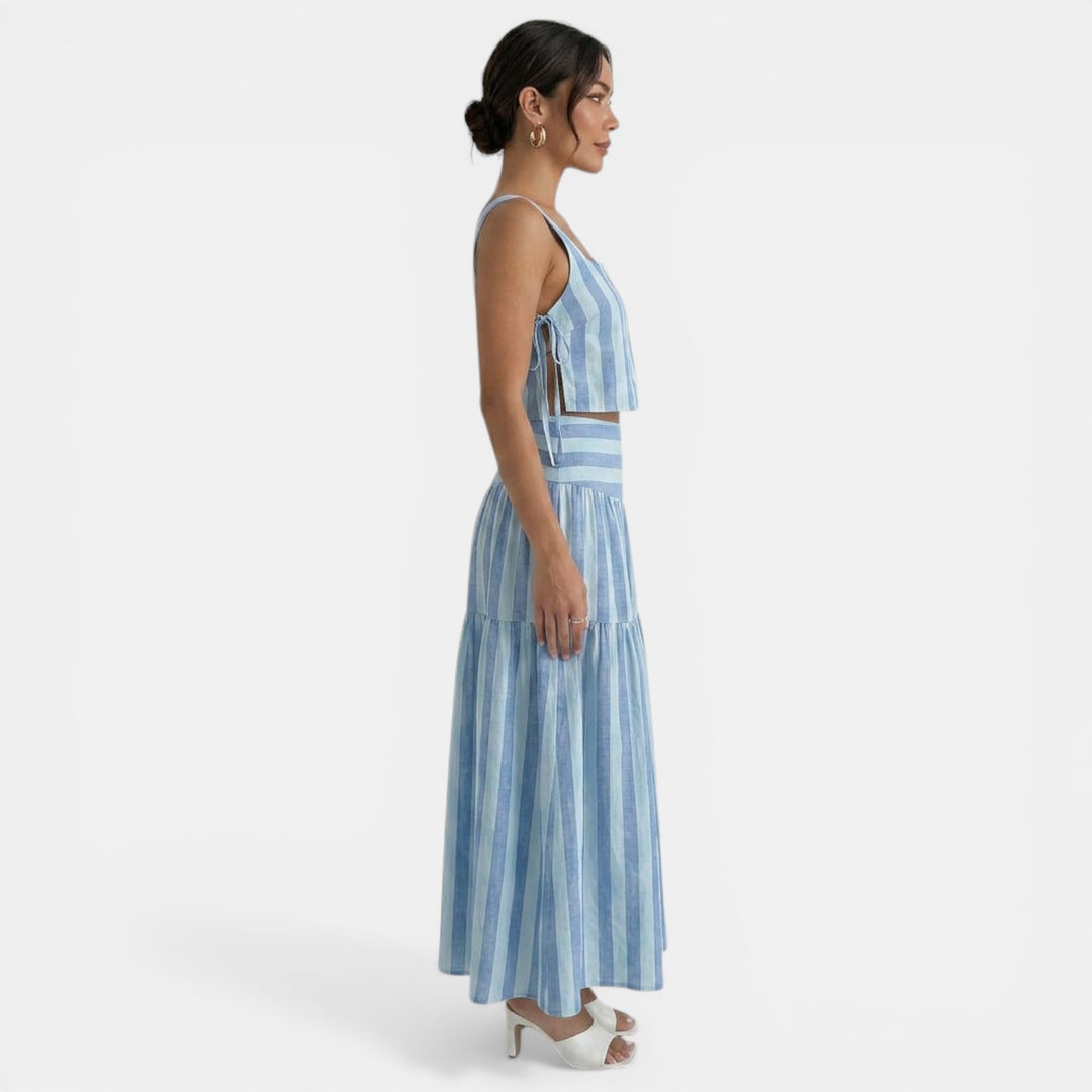 Blue Striped Two-Piece Maxi Dress