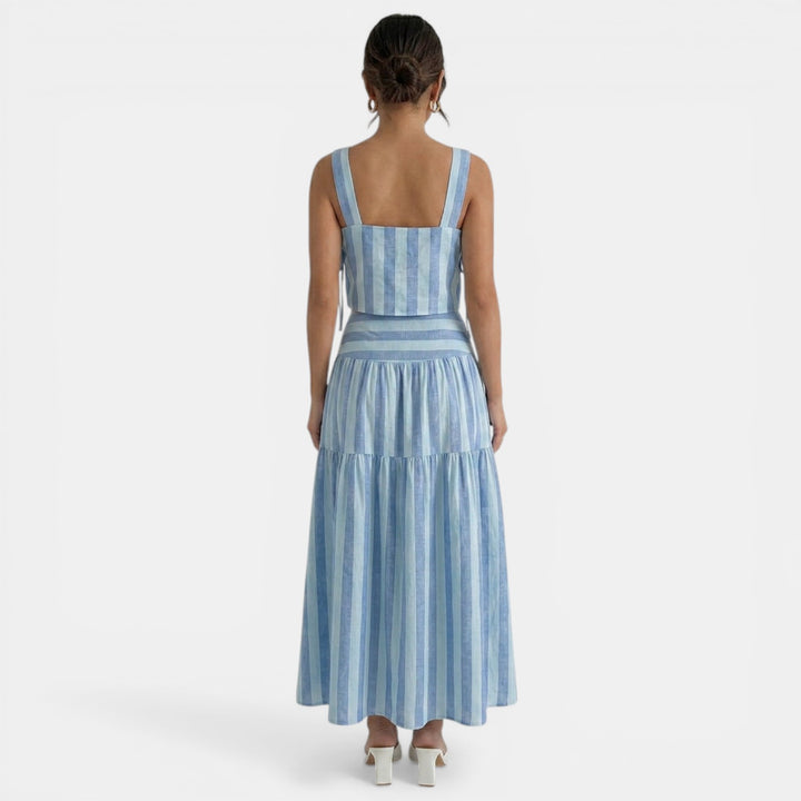 Blue Striped Two-Piece Maxi Dress