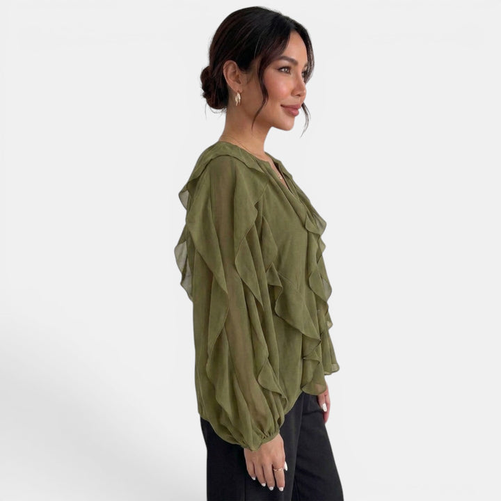 Blusa Mujer Escote V Volantes