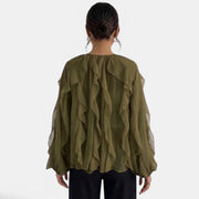 Blusa Mujer Escote V Volantes